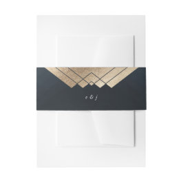 Geometrische donkerzeemacht Gold Gatsby Weddenscha Uitnodigingen Wikkel