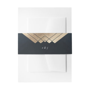 Geometrische donkerzeemacht Gold Gatsby Weddenscha Uitnodigingen Wikkel