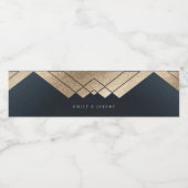 Geometrische donkerzeemacht Gold Gatsby Weddenscha Waterfles Etiket (Enkel label)