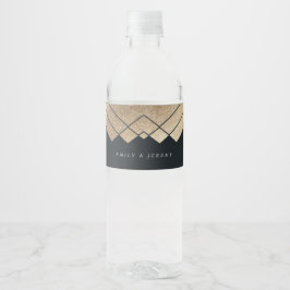 Geometrische donkerzeemacht Gold Gatsby Weddenscha Waterfles Etiket