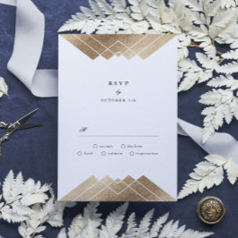 Geometrische donkerzeemacht Gold Gatsby Wedding RS RSVP Kaartje