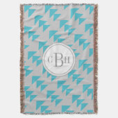 Geometrische driehoek Aqua en grijs monogram patro Deken (Voorkant Verticaal)