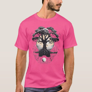 Geometrische Driehoek Boom Leven Yin Yang Maanfase T-shirt
