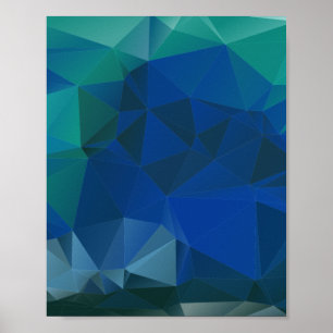 Geometrische driehoek met laag poly Patroon Blauw Poster