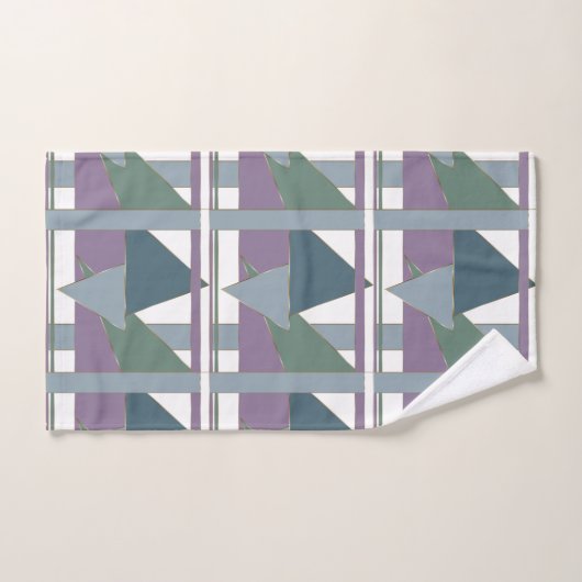 Geometrische driehoek patroon blauw violet groen bad handdoek (Handdoek)
