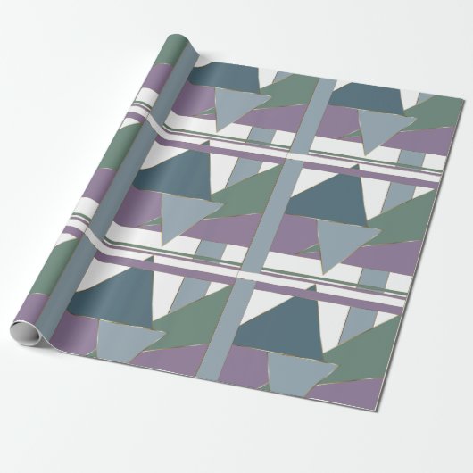 Geometrische driehoek patroon blauw violet groen cadeaupapier (Uitgerold)