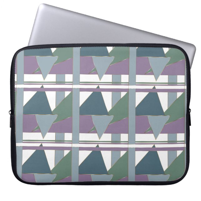 Geometrische driehoek patroon blauw violet groen laptop sleeve (Voorkant)