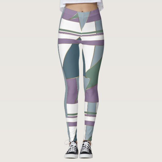 Geometrische driehoek patroon blauw violet groen leggings (Voorkant)