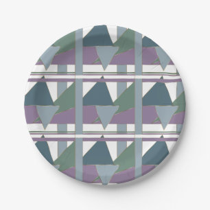 Geometrische driehoek patroon blauw violet groen papieren bordje