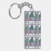 Geometrische driehoek patroon blauw violet groen sleutelhanger (Voorkant Links)