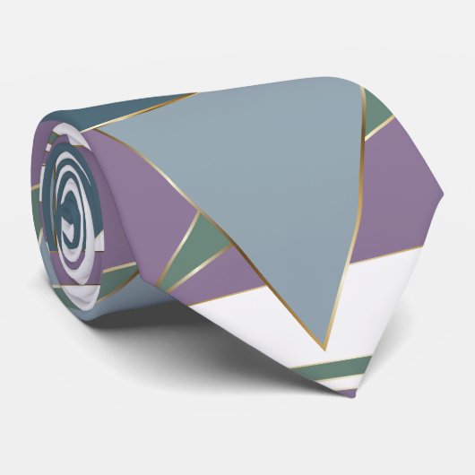Geometrische driehoek patroon blauw violet groen stropdas (Opgerold)