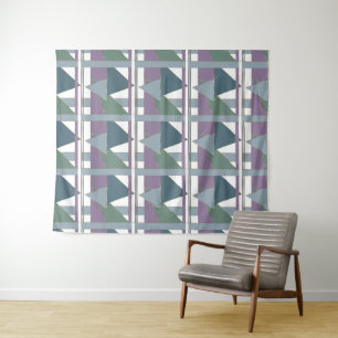Geometrische driehoek patroon blauw violet groen wandkleed