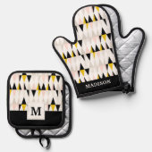 Geometrische driehoek splitsen patroon ovenwant & pannenlap set (Voorkant / Achterkant)