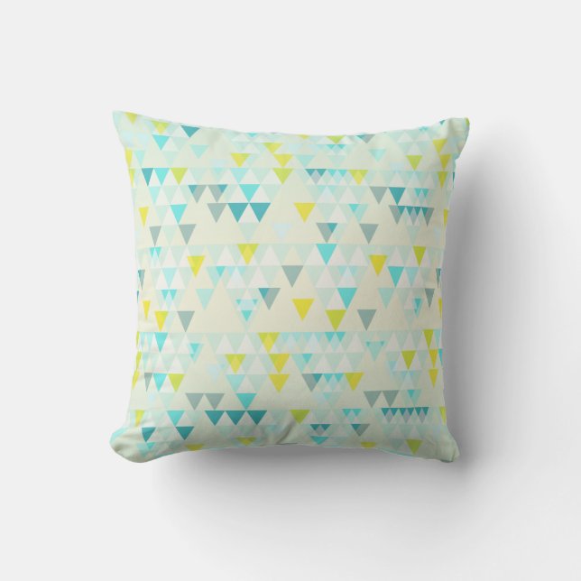 Geometrische driehoeken Aqua Blue White Yellow Pat Kussen (Voorkant)