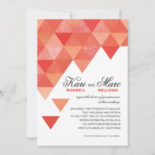 Geometrische driehoeken bruiloft | Koraalperen Kaart (Voorkant)