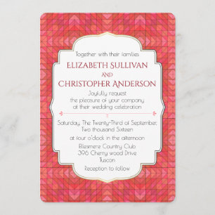 Geometrische driehoeken in rode en roze bruiloft kaart