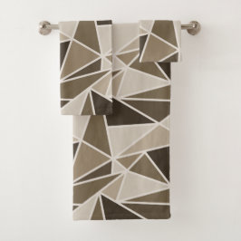 Geometrische driehoeken in zwart-wit, beige bad handdoek