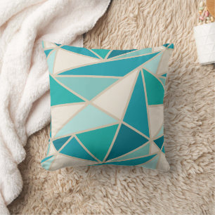 Geometrische driehoeken, KustTurquoise Blauw Kussen