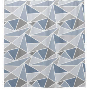 Geometrische driehoeken, leistblauw en grijs douchegordijn