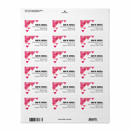 Geometrische driehoeken Mailing | Fuschia Hot Pink Etiket (Full Sheet)