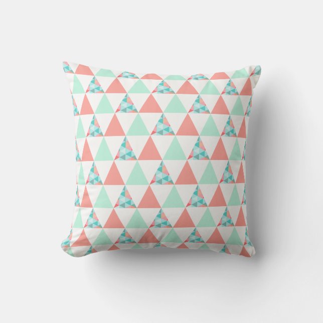 Geometrische driehoeken Mint Green Coral Pink Patr Kussen (Voorkant)