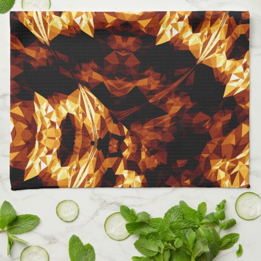 Geometrische driehoeken Oranje Bruin Zwart Abstrac Theedoek (Gevouwen)