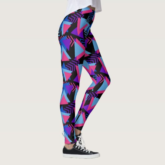 Geometrische driehoeken Roze Zwart Turkoois Blauw Leggings (Rechts)
