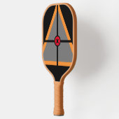 Geometrische driehoekslijnen vormen zwart goud zil pickleball paddle (Links)