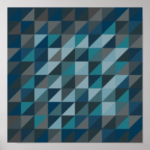 Geometrische driehoekspatroon in blauw en grijs poster