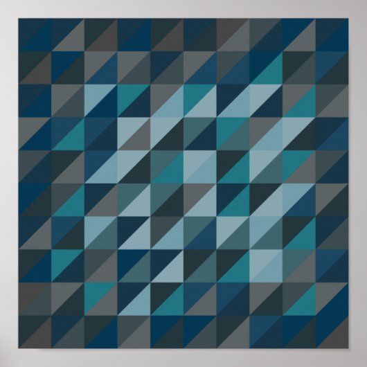 Geometrische driehoekspatroon in blauw en grijs poster (Voorkant)