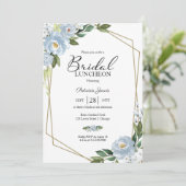 Geometrische Dusty Blue Floral Bridal Luncheon Kaart (Staand voorkant)