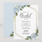 Geometrische Dusty Blue Floral Bridal Luncheon Kaart (Voorkant / Achterkant)