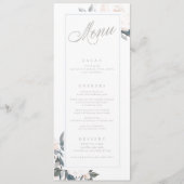 Geometrische Dusty Blue Peony Wedding Menu (Voorkant)