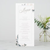 Geometrische Dusty Blue Peony Wedding Menu (Staand voorkant)