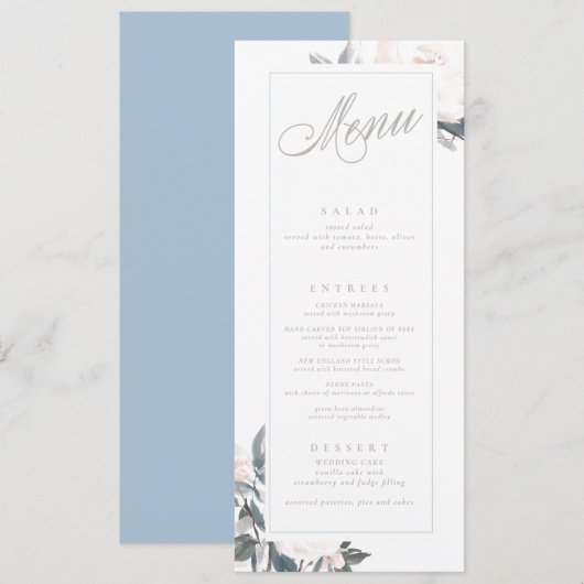 Geometrische Dusty Blue Peony Wedding Menu (Voorkant / Achterkant)