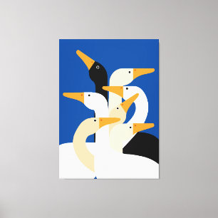 Geometrische Eend Kudde Kunstprint Krachtig Blauw  Canvas Afdruk