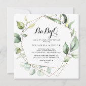 Geometrische Elegant Gold BabyQ Baby shower Barbec Kaart (Voorkant)