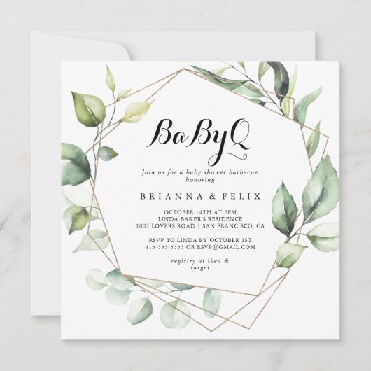 Geometrische Elegant Gold BabyQ Baby shower Barbec Kaart (Voorkant)