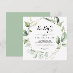 Geometrische Elegant Gold BabyQ Baby shower Barbec Kaart