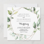 Geometrische Elegant Gold Green Front & Back Weddi Kaart (Voorkant)