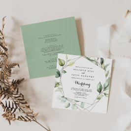 Geometrische Elegant Gold Green Front & Back Weddi Kaart