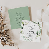 Geometrische Elegant Gold Green Front & Back Weddi Kaart