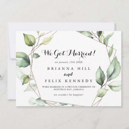 Geometrische Elegant Gold Greenery Elopement Aankondiging (Voorkant)