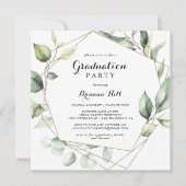 Geometrische Elegant Gold Greenery Graduy Party Kaart (Voorkant)