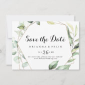 Geometrische Elegant Gold Greenery Horizontal Wedd Save The Date (Voorkant)