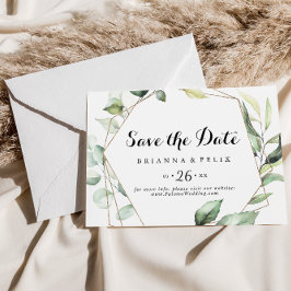 Geometrische Elegant Gold Greenery Horizontal Wedd Save The Date