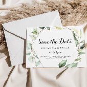 Geometrische Elegant Gold Greenery Horizontal Wedd Save The Date
