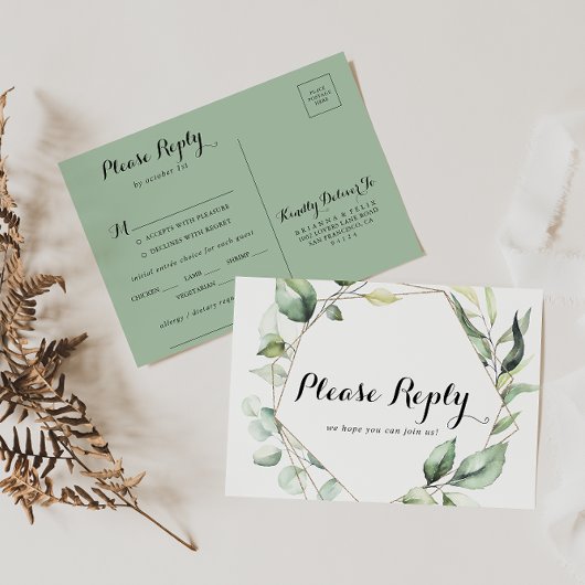 Geometrische Elegant Gold Greenery Menu Keuze RSVP