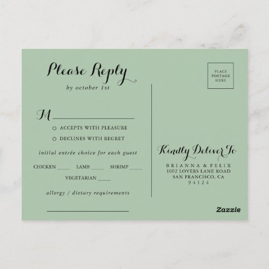 Geometrische Elegant Gold Greenery Menu Keuze RSVP (Achterkant)