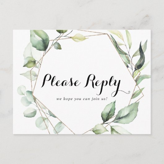 Geometrische Elegant Gold Greenery Menu Keuze RSVP (Voorkant)